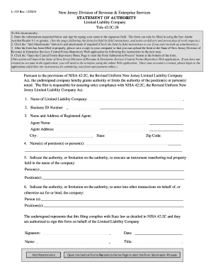 New Jersey LLC Statement of Authority Form L-115