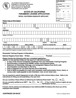 California Paramedic License Application