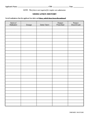 Medication History Form