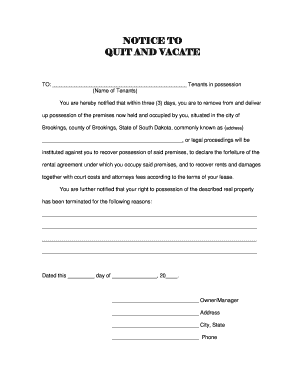 Notice to Quit and Vacate