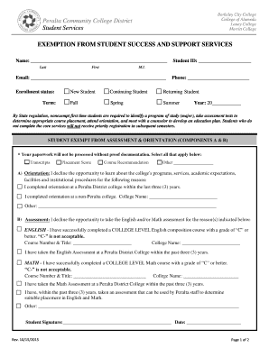 Student Success and Support Services Exemption Form