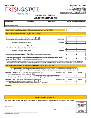 Form 17 - FASSTI Financial Aid Asset Information