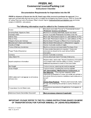 PFIZER, INC. Commercial Invoice/Packing List