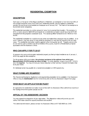 Massachusetts Residential Exemption Application