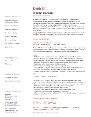 Simple cv template word - cv product manager keith hill form