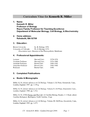 Curriculum Vitae for Kenneth R. Miller - Research - Brown University - research brown