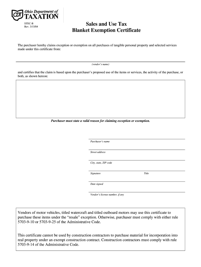 State Of Ohio Tax Exempt Form