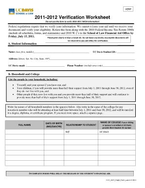 2011-2012 Verification Worksheet