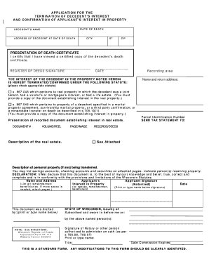 Application for Termination of Decedent’s Interest and Confirmation of Applicant’s Interest in Property