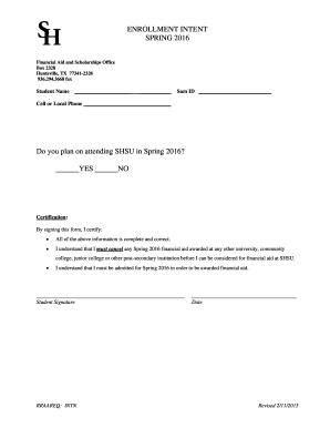 Spring 2016 Enrollment Intent Form