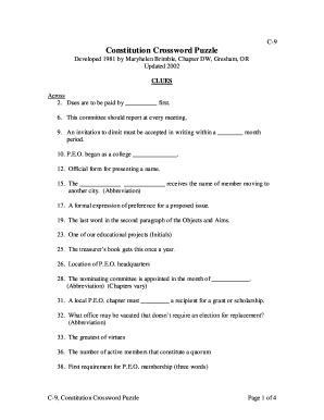 P.E.O. Constitution Crossword Puzzle