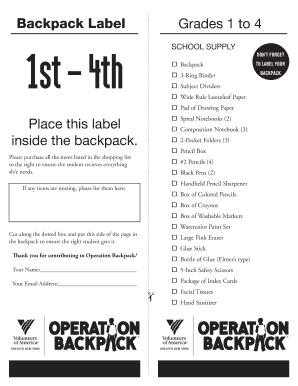 Backpack Label for School Supplies
