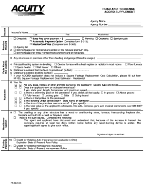 ACORD Supplement for Road and Residence Insurance