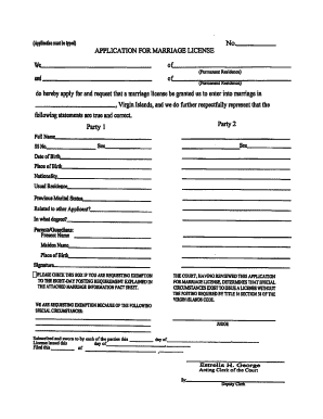 Virgin Islands Marriage License Application