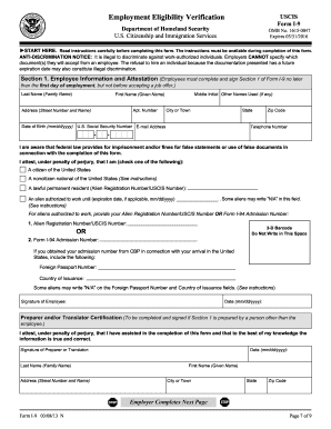 Employment Eligibility Verification Form I-9