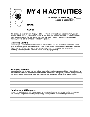 4-H Activities Record Form