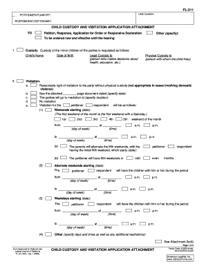 California Child Custody and Visitation Application Attachment