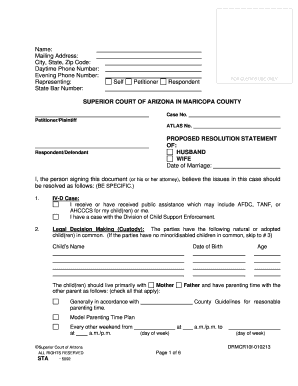 Proposed Resolution Statement for Divorce