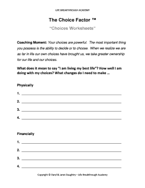 Life Breakthrough Academy Choice Worksheets