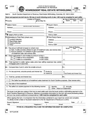 South Carolina Nonresident Real Estate Withholding Form I-290