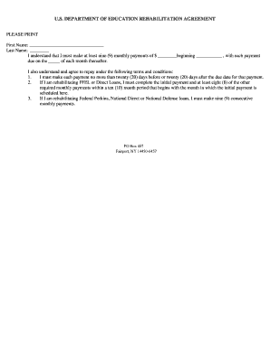 US Department of Education Loan Rehabilitation Agreement