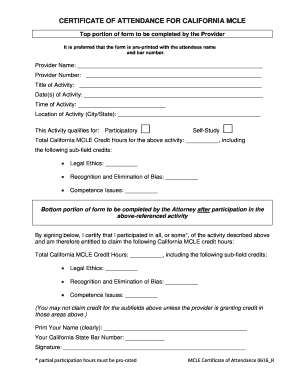 California MCLE Certificate of Attendance