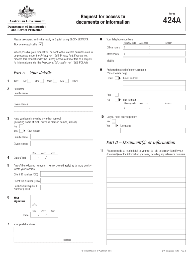 Fillable Online Form 424A Request for access to documents or ...