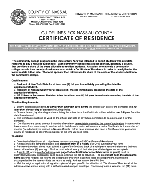 Nassau County Certificate of Residence