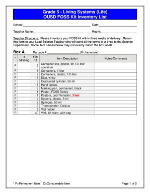 OUSD FOSS Kit Inventory List