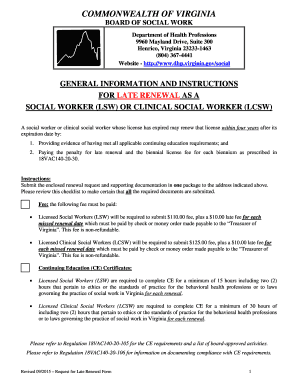Virginia Late Renewal Form for Social Workers