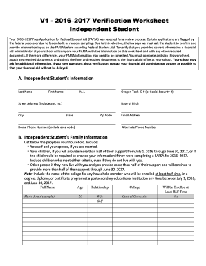 2016–2017 Verification Worksheet