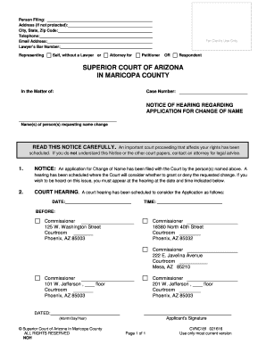 Arizona Change of Name Hearing Notice