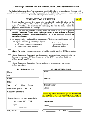 Anchorage Animal Surrender Form