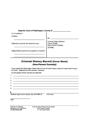 Non-Parent Custody Criminal History Record Cover Sheet