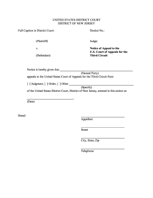 Notice of Appeal to US Court of Appeals