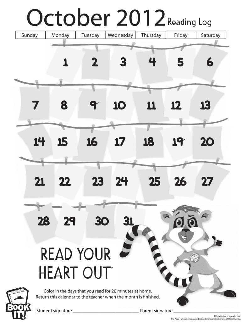 Fillable Online A Calendar - Book It! Fax Email Print - pdfFiller