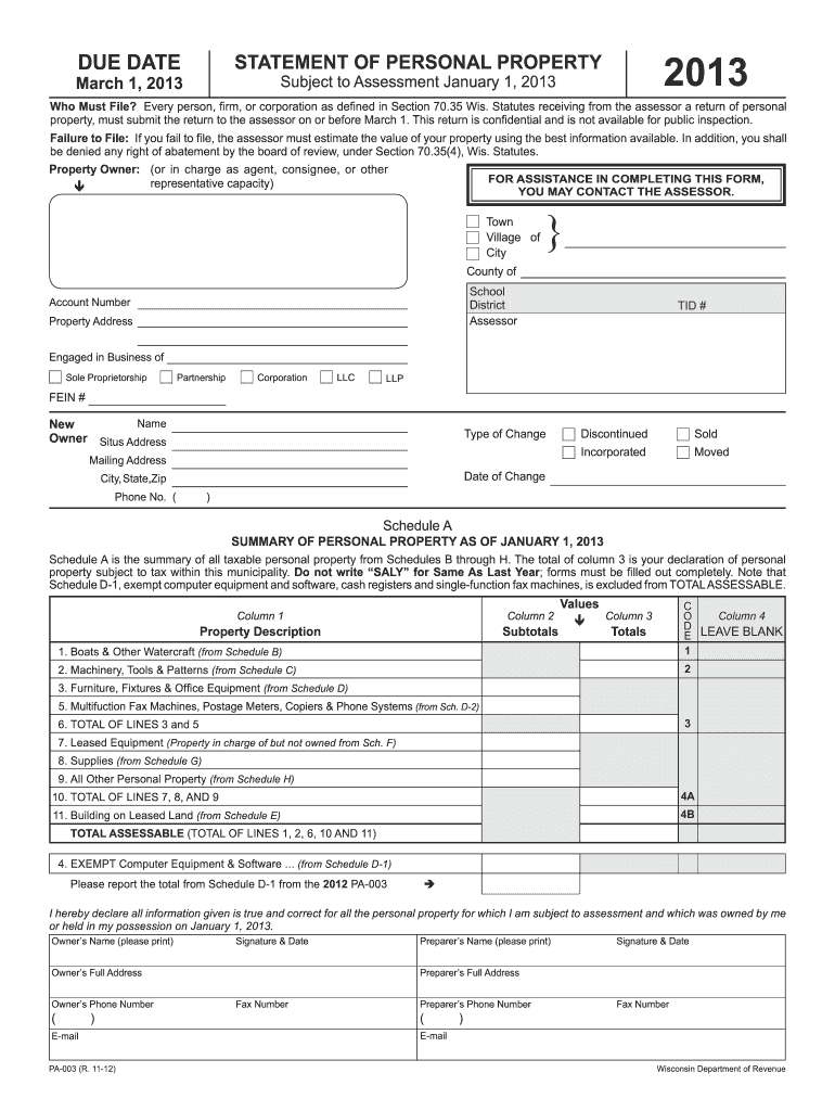 2013 wi form pa 003 Preview on Page 1