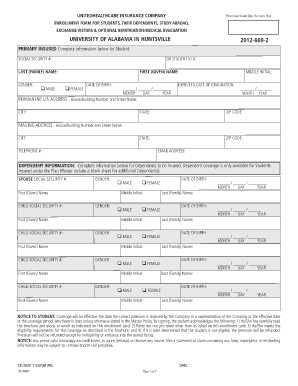 University of Alabama Student Insurance Enrollment Form