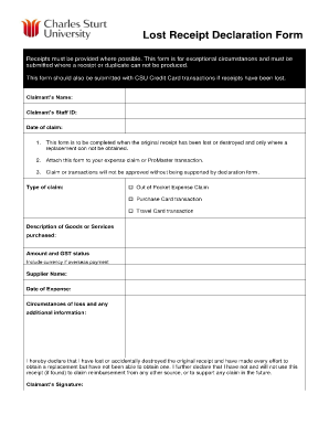 Receipt Declaration Form