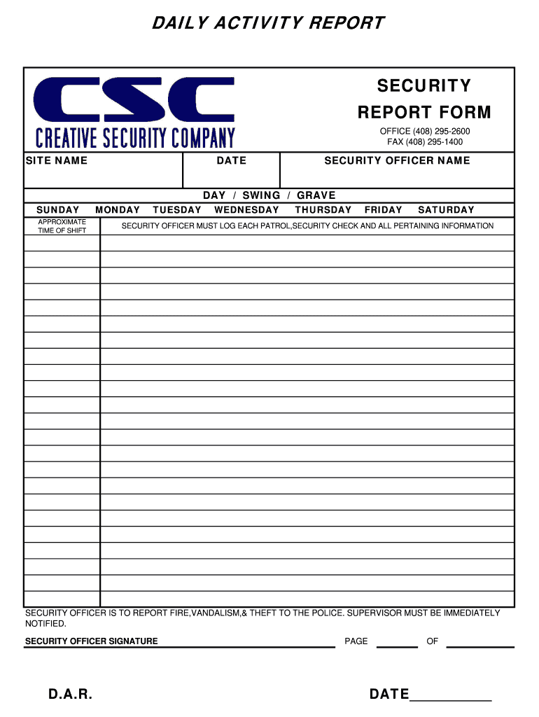 Security guard log book sample: Fill out & sign online | DocHub
