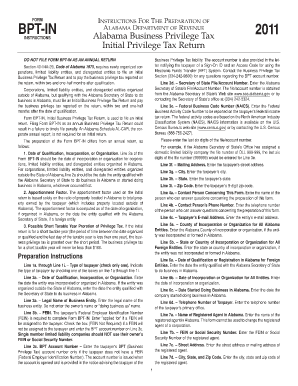 Alabama Business Privilege Tax Initial Return