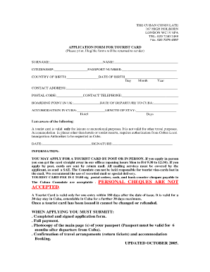 Cuba Tourist Card Application Form