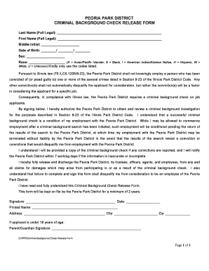 Peoria Park District Criminal Background Check Release Form
