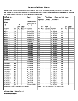 Requisition for Class A Uniforms
