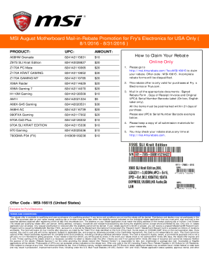 MSI Motherboard Mail-in-Rebate Form