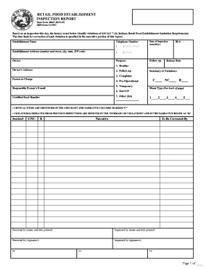 Indiana Retail Food Establishment Inspection Report