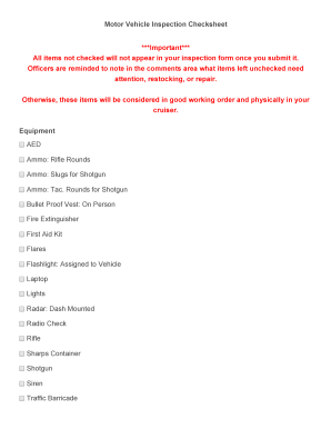 Motor Vehicle Inspection Checksheet