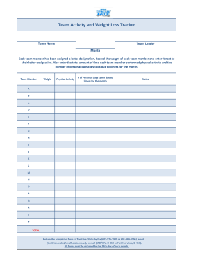 Printable weight loss chart pdf - Team Activity and Weight Loss Tracker Team Name Team Leader Month Each team member has been assigned a letter designation - msdh ms