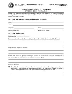 Indiana 10-Disclosure Log Form