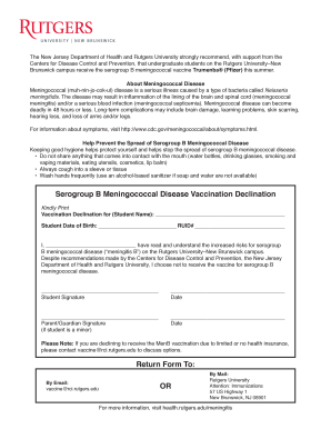 Serogroup B Meningococcal Vaccination Declination Form
